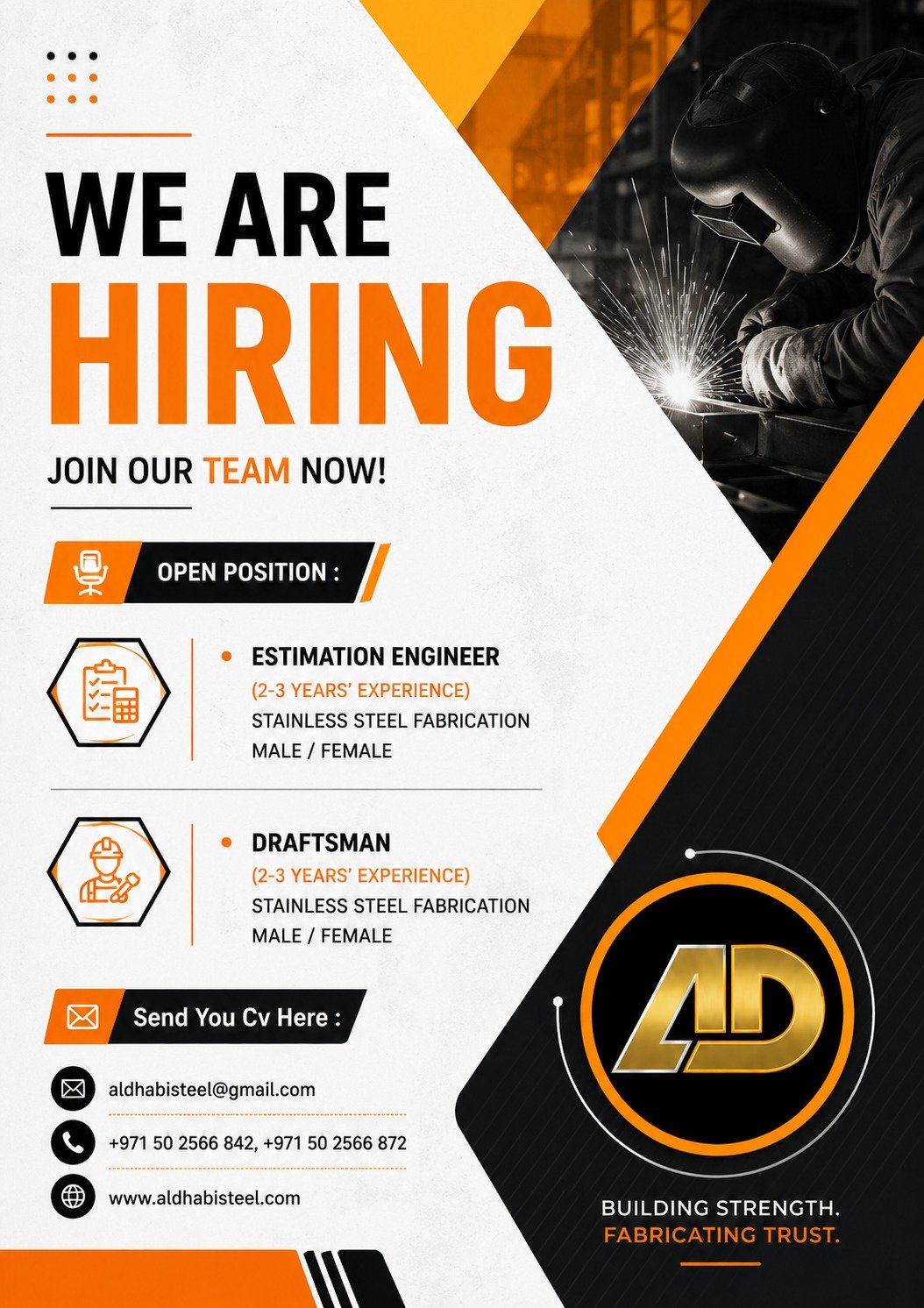 We Are Hiring — AL DHABI STEELS LLC